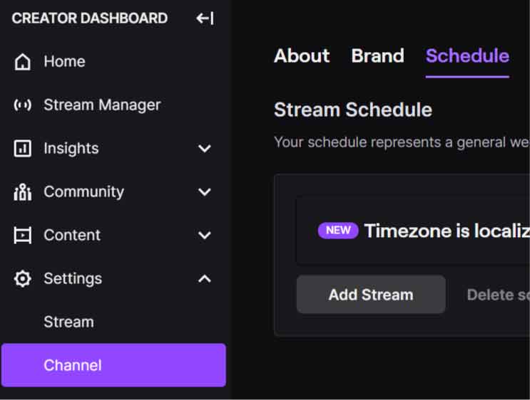 Access Stream Schedule under Channels in Settings