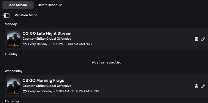 Weekly Twitch Stream Schedule