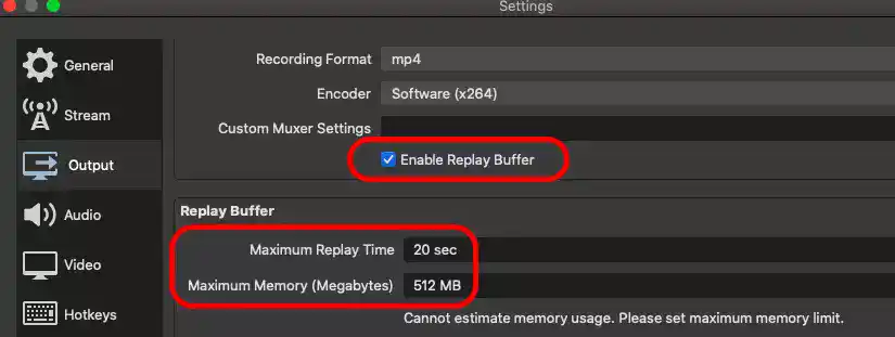 Enable replay buffer in settings