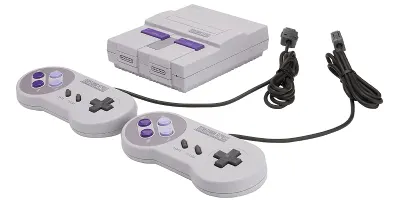 SNES Classic console with two remote joysticks