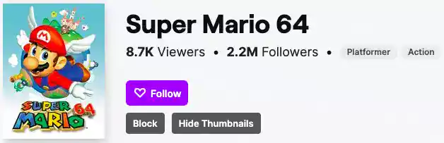 Super Mario 64 logo in Twitch