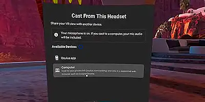 image in Oculus for sharing gameplay through computer