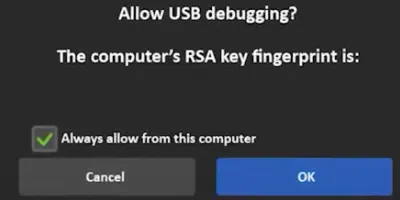 Image showing the USB debugging prompt in Oculus headset