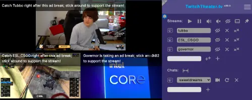 Image showing three streams on TwitchTheater