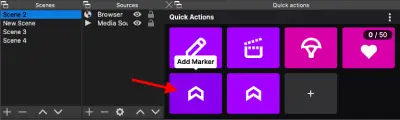 image showing Quick actions custom docks in OBS