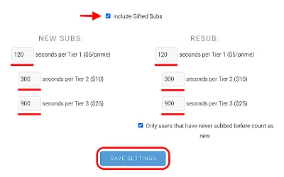 Image showing how much time is added per subscription and resubscription