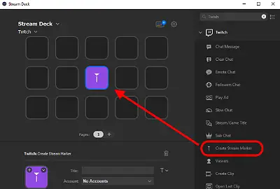 image showing how to place stream marker key in Elgato stream deck