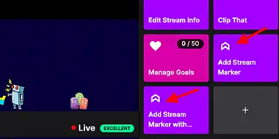 image showing markers in the Twitch dashboard Stream manager