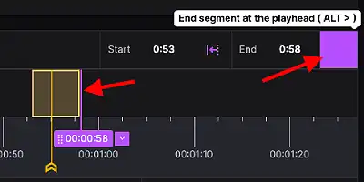 image showing the end segment button while creating highlight
