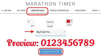 Image showing how to adjust the font and color of the marathon timer