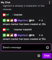 image showing nightbot commands in chat