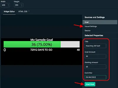 image showing streamlabs goals settings options