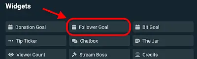 image showing where to find follower goal widget in streamlabs