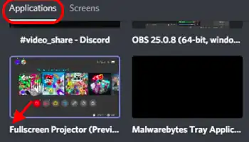 Application to select in Discord for Screen sharing