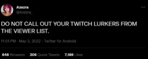 Can Twitch streamers see lurkers: Tweet screenshot