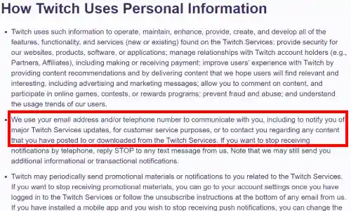 Can Twitch streamers see your email: Privacy policy screenshot