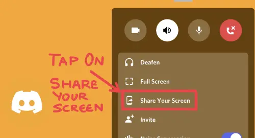 find share your screen option in Discord