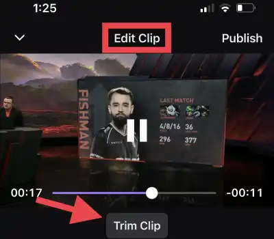 Trim clip on Twitch mobile