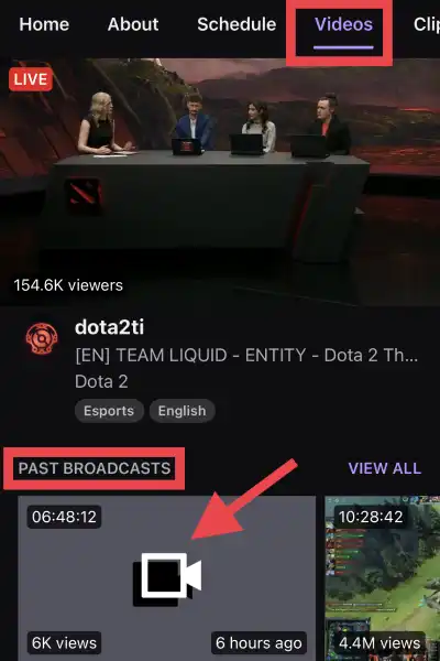 Past broadcast on Twitch mobile