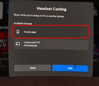Choose oculus app from the options