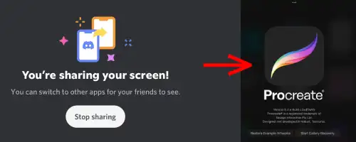 image explaining to switch to Procreate after screen sharing